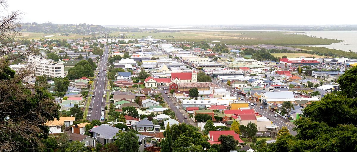 Panorama of Thames township and the Firth of Thames